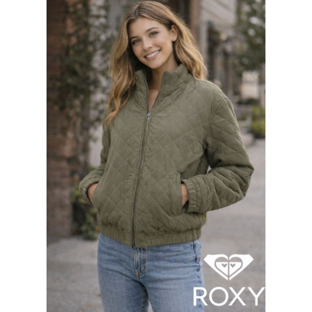 Roxy Olive Green Quilted Utility Jacket